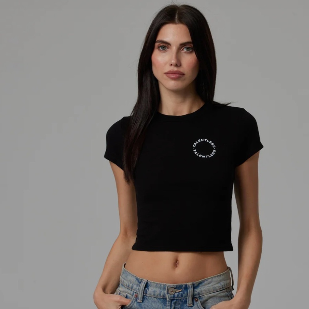 TALENTLESS Black Crewneck Tee with White Tag